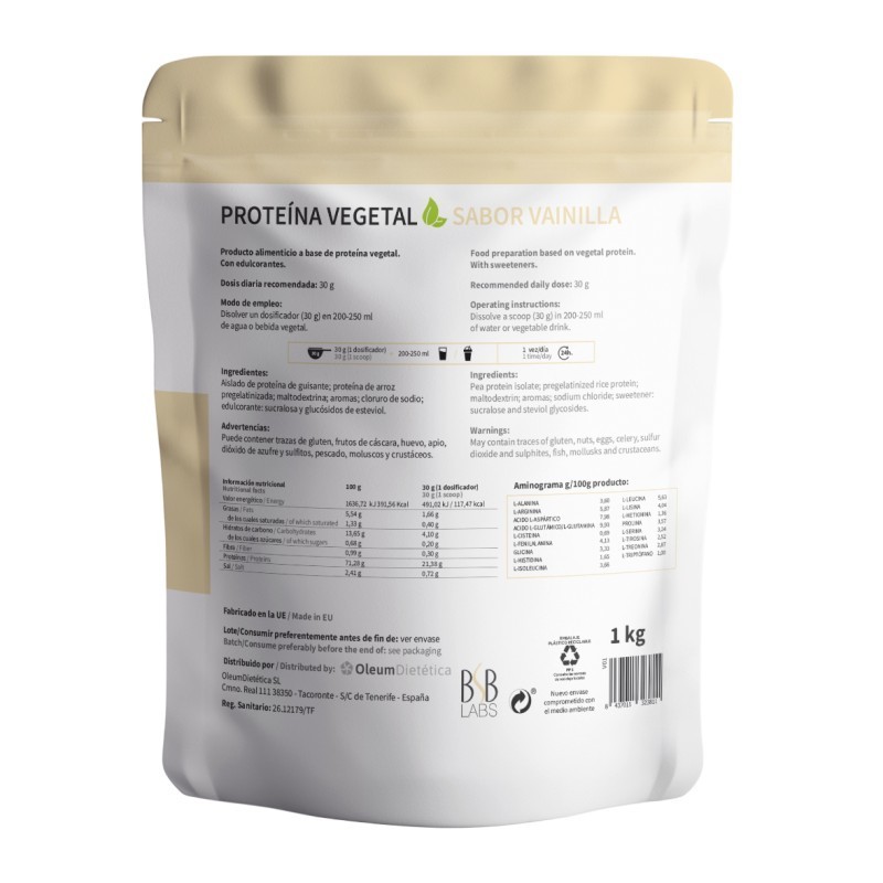 Proteína Vegetal - Sabor vainilla. 1 kg