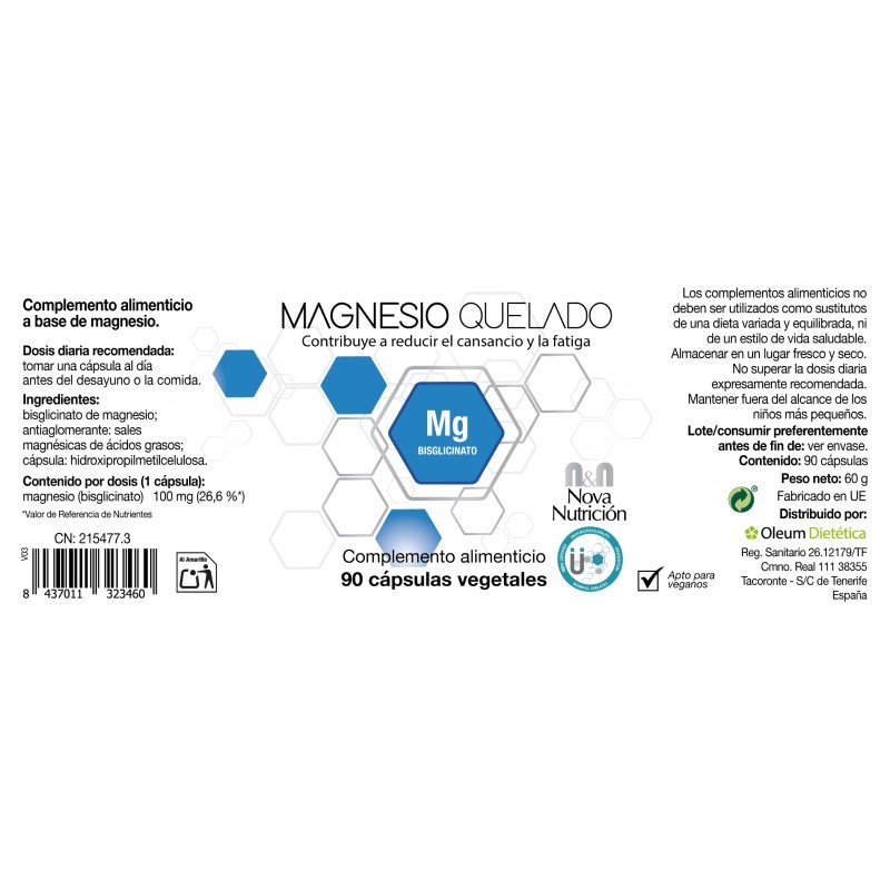 Magnesio Quelado 100 MG. 90 Cápsulas