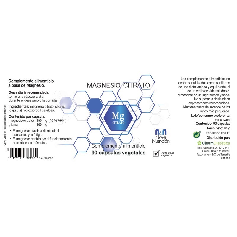 Magnesio Citrato. 90 cápsulas
