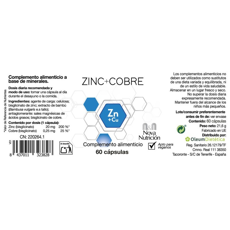 Zinc + cobre. 60 cápsulas