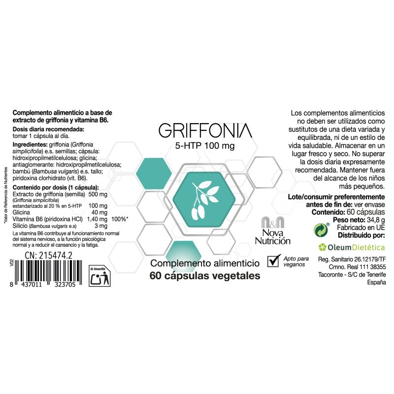 Griffonia 5-HTP. 60 cápsulas